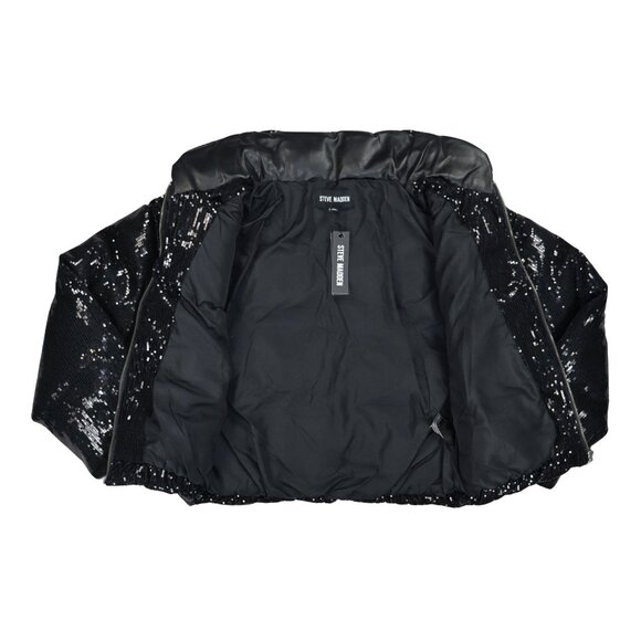 Steve Madden Stratton Sequined Puffer Style Full Zip Women's Coat M NWT Black - Picture 2 of 3